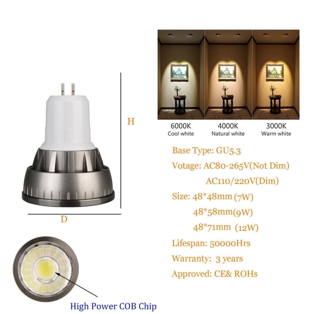 Focos LED regulables para el hogar, bombillas de 7W, 9W, 12W, 110V, 220V, 230V, 240V, GU5.3, GU10 COB, E27, E12, E14, B22, B15