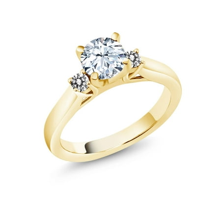 - 1.40Ct White Created Sapphire Diamond 18K Yellow Gold Plated Silver 3-Stone Ring