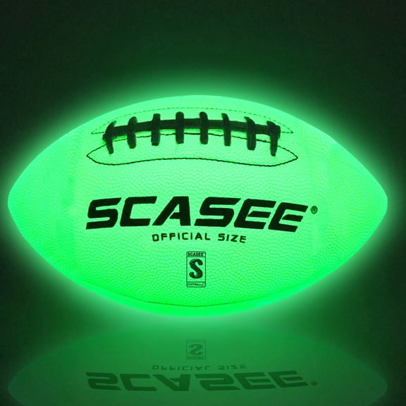 Football Glow in The Dark - Green Light Up Footballs Official Size 9 - Glowing Leather Night Ball Gift for Teen Boys Girls Men and Women - Outdoor Indoor Traning Balls