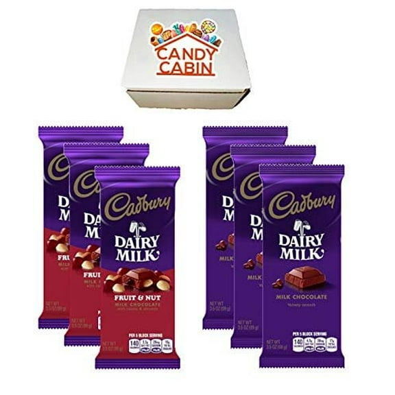 Cadbury Chocolate Candy Bar Variety Box 6-Count Full Size Bars By CANDY CABIN FRUIT & NUT-MILK CHOCOLATE
