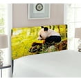 thumbnail image 2 of Panda Headboard, Big Panda Sitting Forest Eating Bamboo Tree Trunk Foliage Wilderness Picture Print, Upholstered Decorative Metal Bed Headboard with Memory Foam, Twin Size, Green Black, by Ambesonne, 2 of 4
