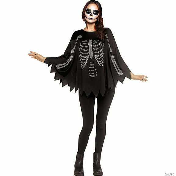 Fun World Adult General Sizing Rhinestone Bling Skeleton Halloween Costume Robe - Black One Size