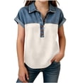 thumbnail image 3 of Pretxorve Kids Girls Summer T Shirt Lapel Short Sleeve Print Denim Splicing Button Embellishment Casual Top Sizes 4-15Y, 3 of 5