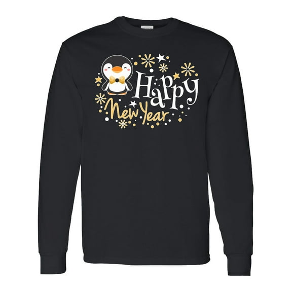Inktastic Happy New Year with Cute Penguin Long Sleeve T-Shirt
