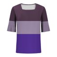 thumbnail image 4 of Generic Womens Color Block Shirts Summer Square Neck Puff Sleeves Top Fashion Beach Vacation Dressy Tunic Tops, 4 of 5