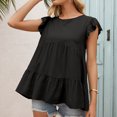 thumbnail image 4 of Camiseta de mujer Verano Encaje Cuello redondo Manga corta Casual Top suelto, Negro, S Jumpingount AP001322-05, 4 of 7