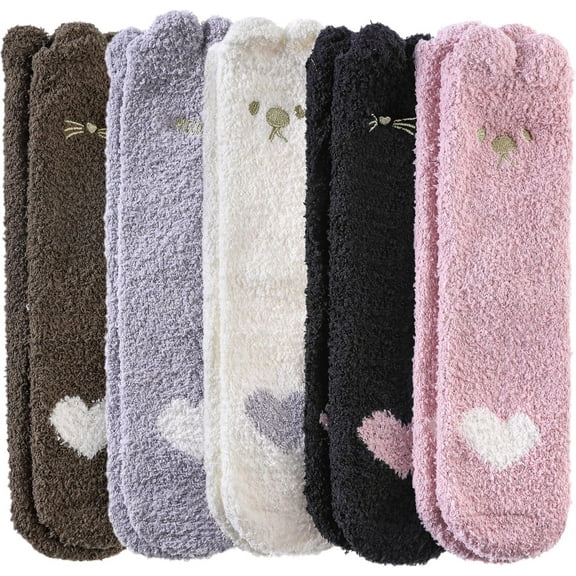 Forievic 5 Pairs Fuzzy Socks for Women - Cozy Fluffy Slipper Socks for Winter, Extra Soft Animal Socks for Home & Sleeping