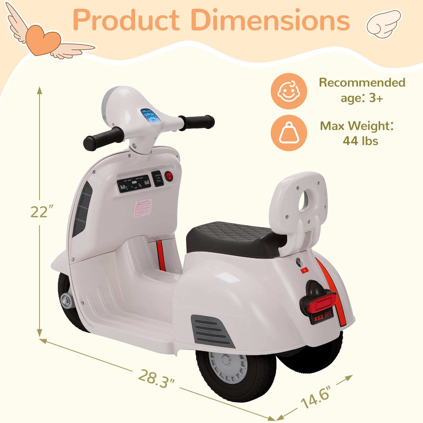 TLSUNNY Kids Electric Motorcycle, Ride On Toys with LED Headlight & Music, Soft Start, Gift for Boys/Girls Ages 3+