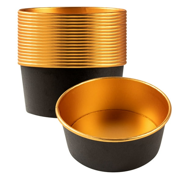 Foil Lux 25 oz Black And Gold Paper Take Out Container - with Foil Interior - 6" x 6" x 2 1/4" - 200 count box