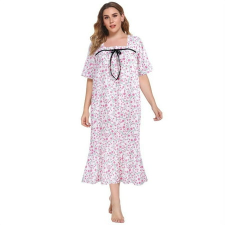 

Women Plus Size Short Sleeve Floral Comfy Long Nightgown Sleepwear Sleep Dress XL-5XL