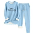 thumbnail image 2 of lcziwo Womens Sweatsuits 2 Piece Outfits Winter Warm Fleece Lined Set Funny Letter Print Pullover Tops and Drawstring Joggers Pants Loungewear, Light Blue, L, 2 of 3