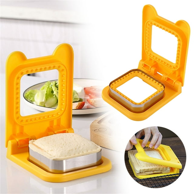 2PCS Sandwich Maker Mold Uncrustable Sandwich Maker Cutters For Kids Lunch Mini Cookie Cutter And Sealer(2pc) Yellow