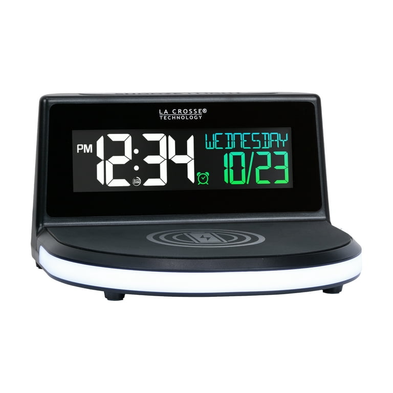 La Crosse Technology Wireless Charging Alarm Black LCD Clock with Glowing  Lighted Base, 617-148 