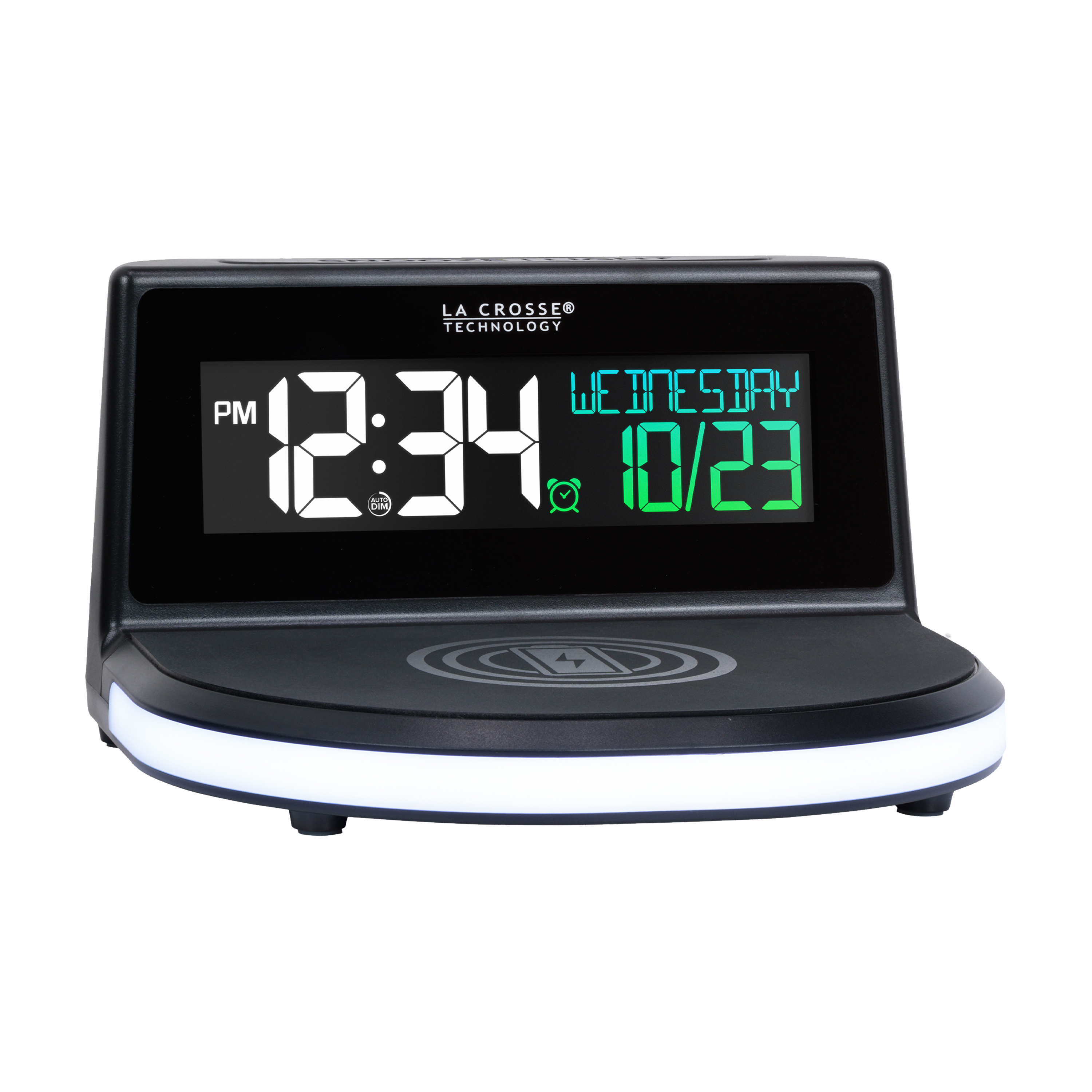 La Crosse Technology Wireless Charging Alarm Black LCD Clock with Glowing Lighted Base, 617-148 - image 3 of 13