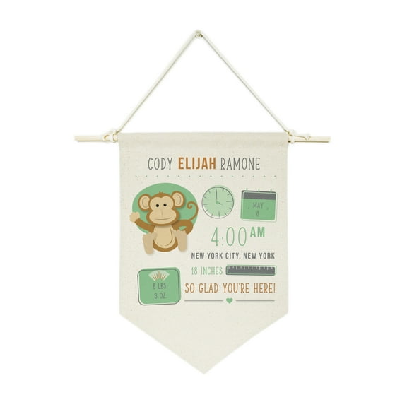 Personalized Monkey Newborn Baby Announcement Hanging Wall Banner