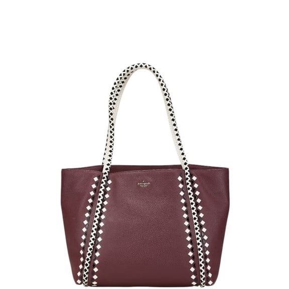 Pre-Owned Kate Spade handbag tote bag in wine red, white, and black leather for women. (Good)