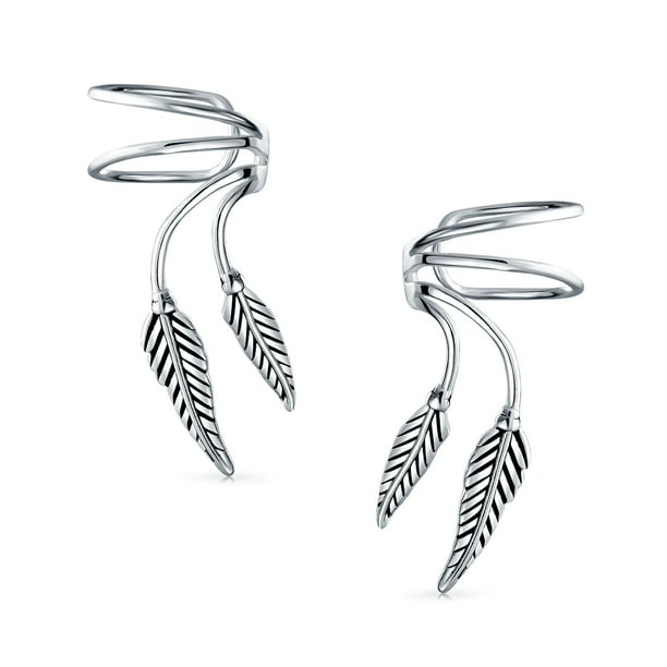 Bling Jewelry 2 Leaf Feather Cartilage Ear Cuffs Clip Wrap Wire
