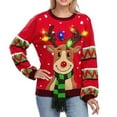 thumbnail image 5 of Suéter de vacaciones con luz LED para mujer, jersey de punto con dibujos de renos de Navidad, Top con cuello redondo, suéter de Navidad feo suave y cálido, 5 of 5