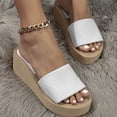 thumbnail image 4 of Rokment Women's Platform Wedges Dress Slippers for Indoor Outdoor Fashion Casual Beach Chunky Memory Foam High Heels Slip on Slides Sandals White Size 6, 4 of 6