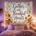 thumbnail image 2 of Gather with Thankful Hearts Among Pumpkins, Cozy Illustration for Seasonal Decor Fans, Harvest Art, Thanksgiving Hostess Gift, Tapestry Wall Hanging for Living Room and Den, 2 of 7