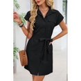 thumbnail image 5 of Women'S Solid Color Casual Button Down Tie Waist Woven Dress Midi Shift Summer Dress Black S, 5 of 9