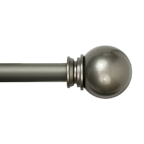 Lumino 1" Pewter Classic Ball Adjustable Single Curtain Rod Set, 42"-120"