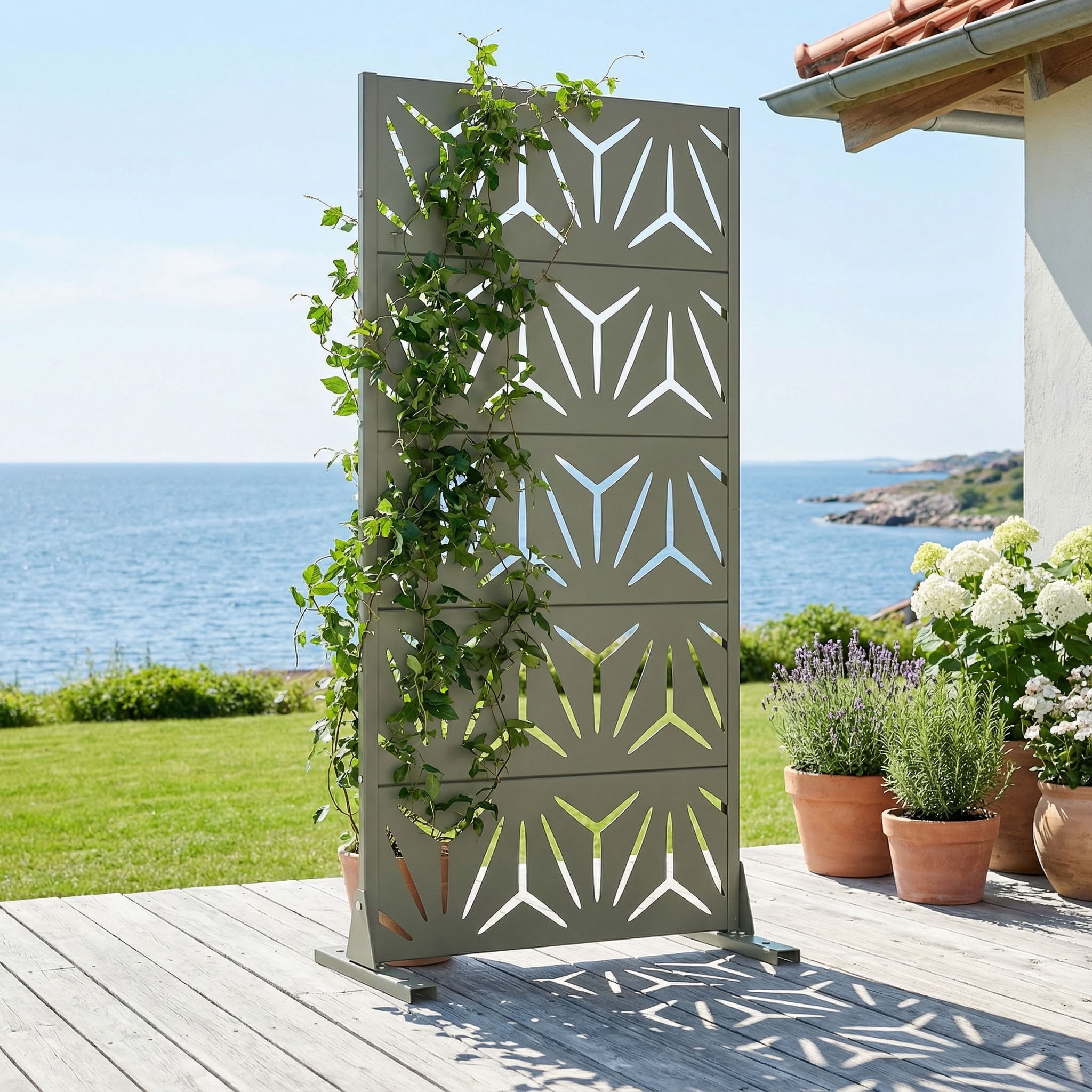 MAYEERTY 5 Panels Metal Outdoor Garden Privacy Screen Panel Patio Backyard Decorative Privacy Fence Divider, 59×29.5×15.7in