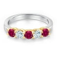 thumbnail image 3 of Gem Stone King 10K Two Tone Gold Red Created Ruby and Sky Blue Aquamarine Wedding-Bands Ring for Women | 1.09 Cttw | Round 3.5MM | Gemstone July Birthstone | Size 6, 3 of 6