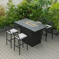 thumbnail image 2 of LeisureMod 5-Piece Patio Dining Bar Set Aluminum Rectangular Fire Pit Table with Tank Holder and 4 Barstool with Removable Cushions for Modern Home, Backyard, Garden Chelsea Collection in Light Grey, 2 of 11
