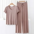 thumbnail image 2 of bnaln Womens Pajama Sets Summer V Neck Short Sleeve T-Shirt with Long Pajama Pants Soft Sleepwear Pj Lounge Sets Ladies 2 Piece Outfits Matching Homewear Vacation Beach Travel Outfit, 2 of 3