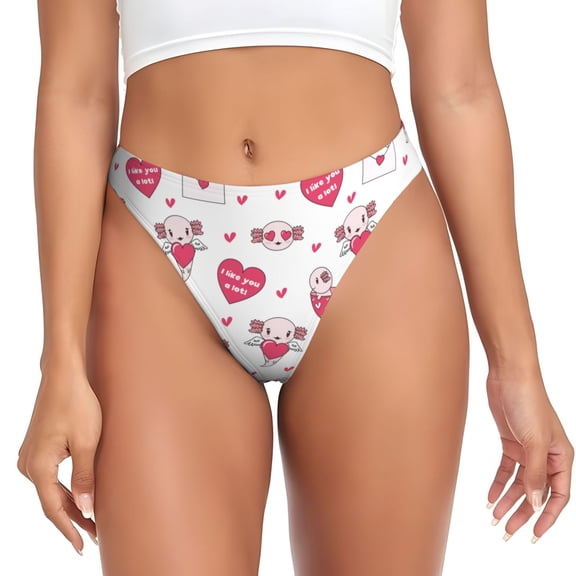 Thongs for Women - Cute Valentine Axolotl cup heart No Show Seamless Womens Thongs Underwear, Breathable G String Thongs for Women, Ladies Stretch Low Rise Thong Bikini Panties Briefs