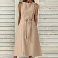 thumbnail image 2 of Summer Saving Wycnly Summer Dresses for Women Casual Pocket Solid Plus Size Cotton Linen Tank Dresses with Belt 2024 Sleeveless Round Neck Plain Maxi Formal Dress Beige XXXXL, 2 of 6