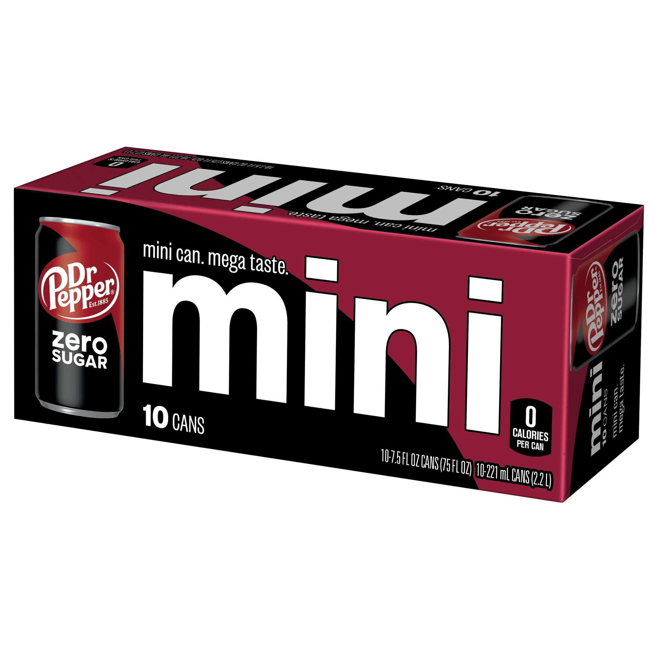 Dr Pepper Zero Sugar Soda Pop, 7.5 fl oz, 10 Pack Cans
