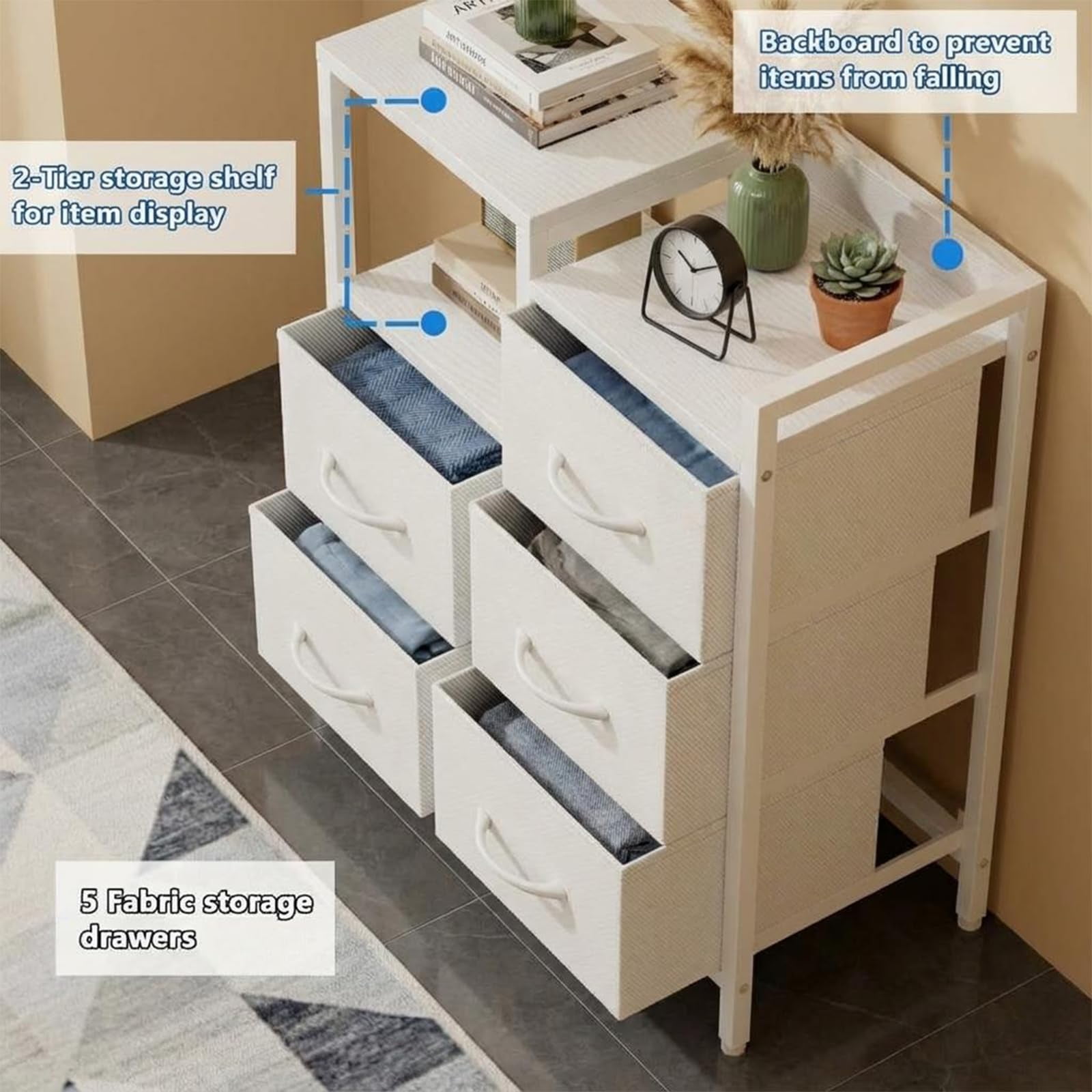 Ataujin 5 Drawer Mobile File Cabinet with Open Storage Shelf, Under Desk Storage Organization, Rolling Printer Stand and Fabric Lateral Filing Cabinet, Fits A4 or Letter Size Files