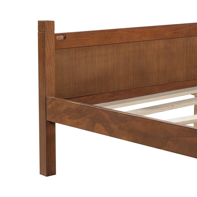 Full Size Farmhouse Platform Bed with Flat Panel Designed Headboard & Footboard, Minimalist Wood Bed Frame with Under-Bed Storage