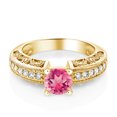 thumbnail image 2 of Gem Stone King 18K Yellow Gold Plated Silver Pink Mystic Topaz Engagement Filigree Ring for Women (1.59 Cttw, Round 6MM, Gemstone November Birthstone, Size 5), 2 of 4