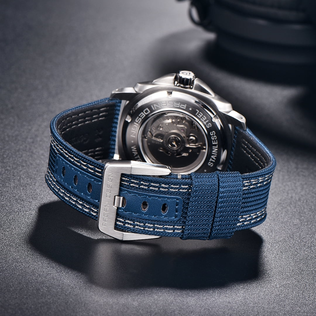 PAGANI DESIGN Men's Automatic Watches Unique Square Stainless Steel Mechanical Sports Wrist Watch for Men Nylon Watchband 100M Waterproof