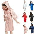 thumbnail image 2 of FUZHIQ Toddler Bathrobe Silk Satin Solid Robe for Kids Girls Hooded Long Sleeve Top Cozy Soft Bathrobes for Girls Robes for 4-5 Years, 2 of 8