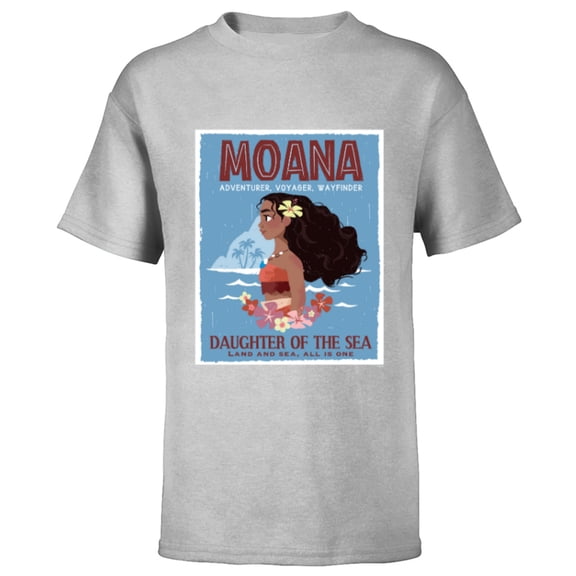 Disney Moana Adventurer Daughter of the Sea Retro Distressed - Short Sleeve T-Shirt for Kids - Customized-Athletic Heather
