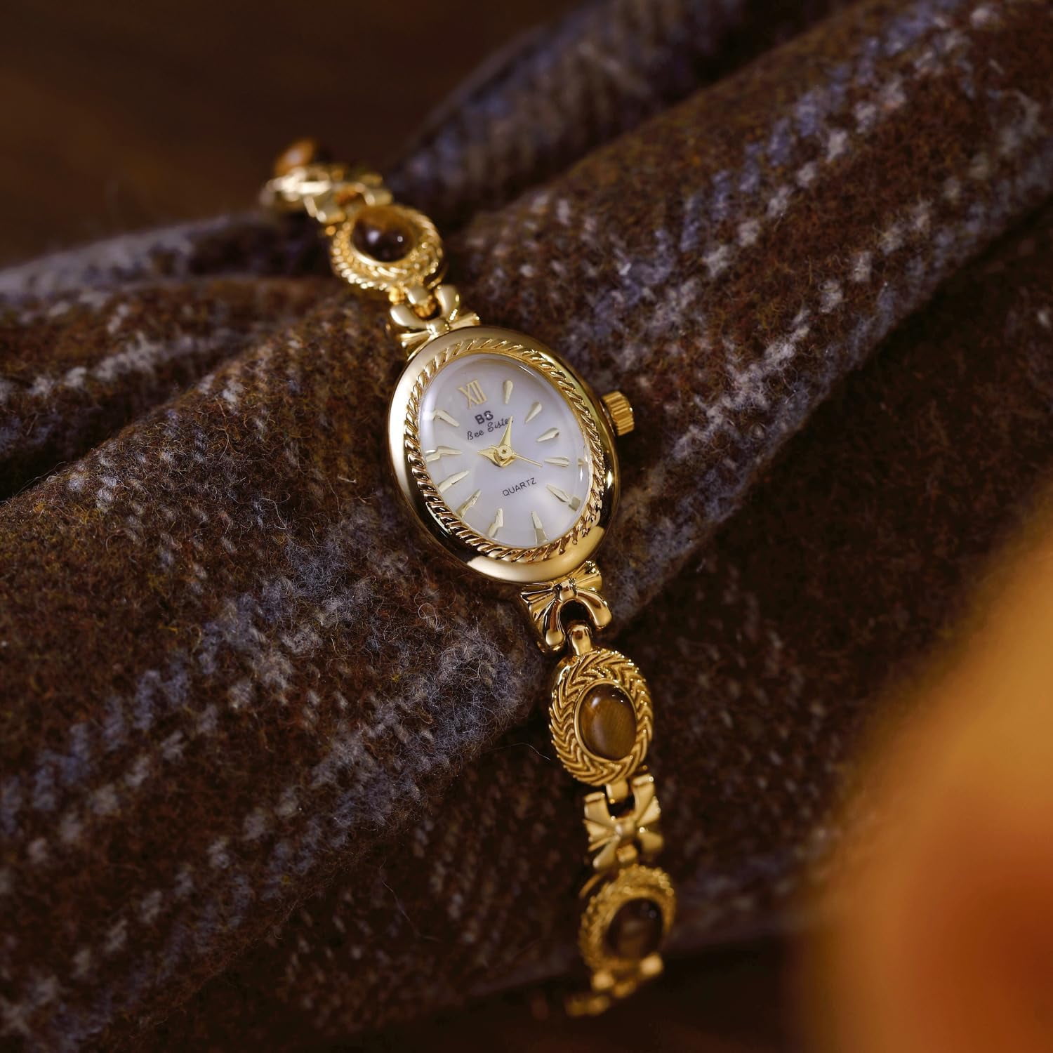 Gold Watches for Women with Small Vintage Bracelet Elegant Jade Oval Dial Dress Watch Fashion Quartz Wrist Watch Waterproof Watch