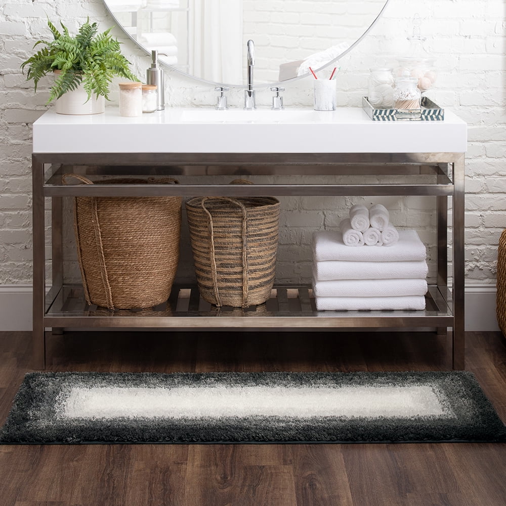 Mohawk Home Ombre Plush Pile Stain/Fade Resistant Non-Slip Machine Washable Bath Mat, Pewter, 2' x 5'