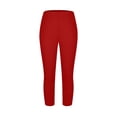 thumbnail image 4 of Plus Size Capri Leggings for Women Stretch Knee Length Pull On Capris Elastic Waist Casual Slim Fit Workout Pants Red XL, 4 of 7