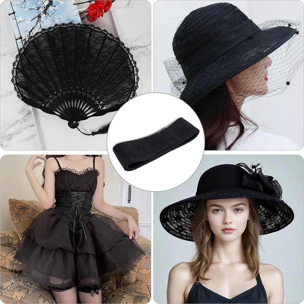 75 Yards 3 Rolls Black Elastic Mesh Fabric Ribbon Polyester Trim Netting Lace Knit Roll Voile Net Solid Stretch Tulle Ribbons Bulk for Sewing Making Clothing Accessories Crafts Decor Supply Black