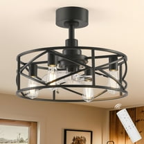 ALKAFY 20 inch Matte Black Caged Ceiling Fan with Lights - 3 Clear Blades, 6 Speeds, Remote, Bedroom/Living/Kitchen/Dining