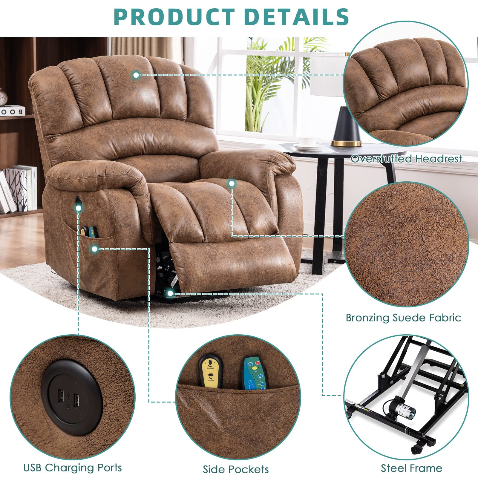 Buy MEETWARM Large Power Lift Electric Recliner Chair with Massage and