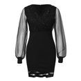 thumbnail image 6 of XIAOCHA Fitted Waist Bodycon Dress For Women Deep V Neck Ruched Bust Mesh Sleeve Mini Dress Chic Night Out Dress, 6 of 6