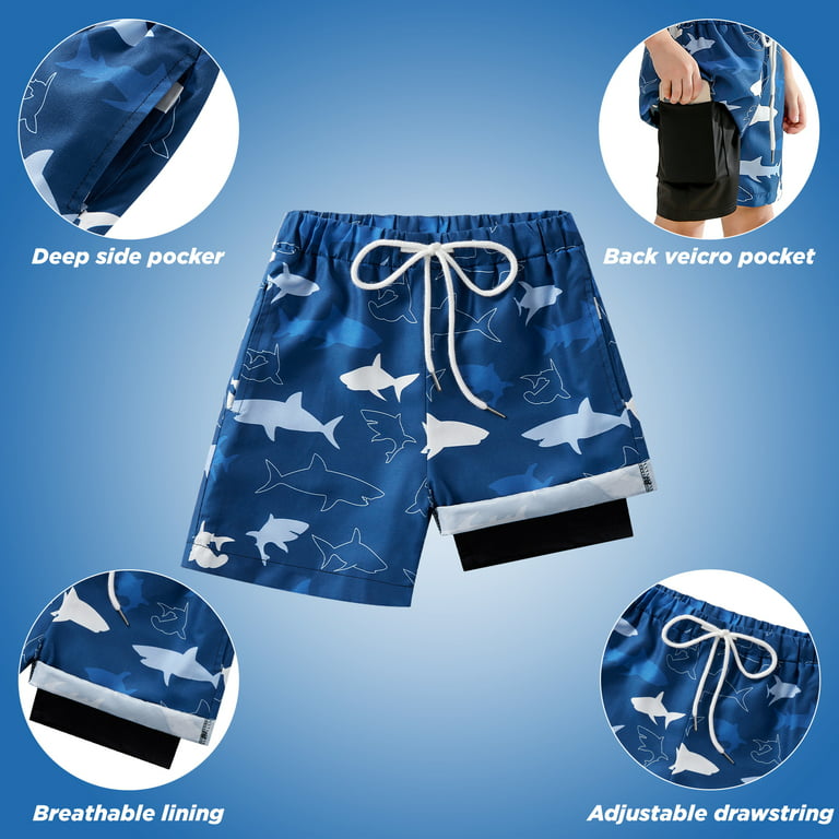 URMAGIC Boys Swim Trunks with Boxer Brief Liner Compression Anti Chafe  Swimming Shorts Stretchy UPF Quick Dry Swimsuit 5-16 Years 