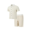 thumbnail image 3 of Afdoent Mens 2 Piece Sets 2026 Men's Summer Casual Lapel Button Up Color Block Shirt Short Sleeve Shirt And Shorts Set Beach Clothes Fashion, 3 of 9