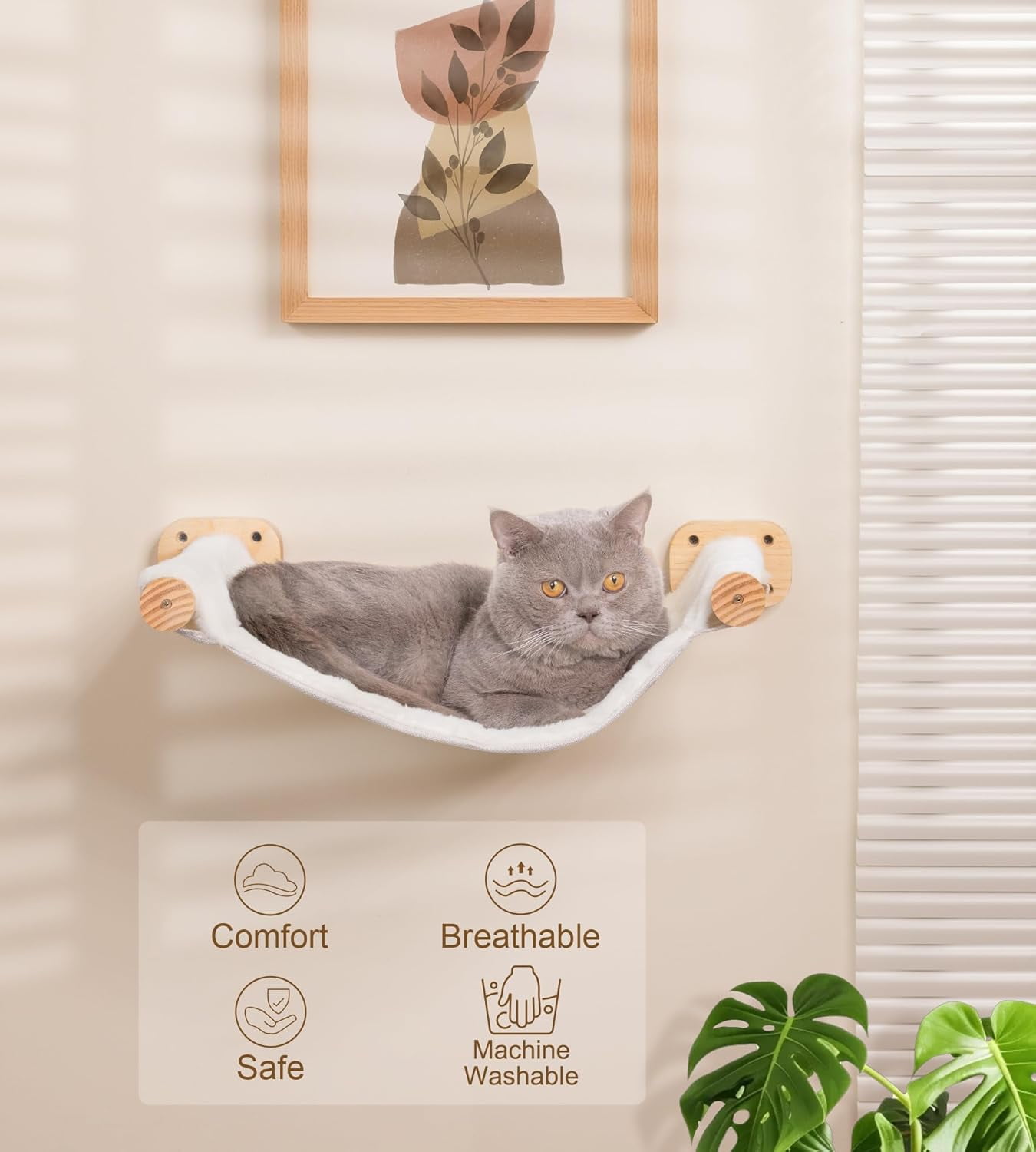 Peluomoz Beige Dual-Sided Wall Mounted Cat Hammock, Canvas and Plush Fabric, 1 Count