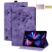 Allytech Case for Amazon Fire Max 11 Cover 13th Generation 2023 Released, Flower Cat Embossed Multi-Angle Viewing Stand Flip Folio Cards Slots Mangetic Closure Pencil Case - Purple